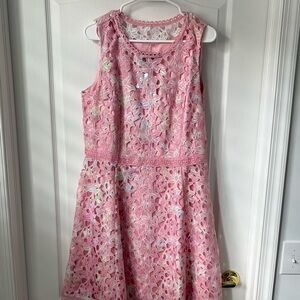 Isaac Mizrahi Women’s Pink Lace Floral Dress, Size 10 NWT